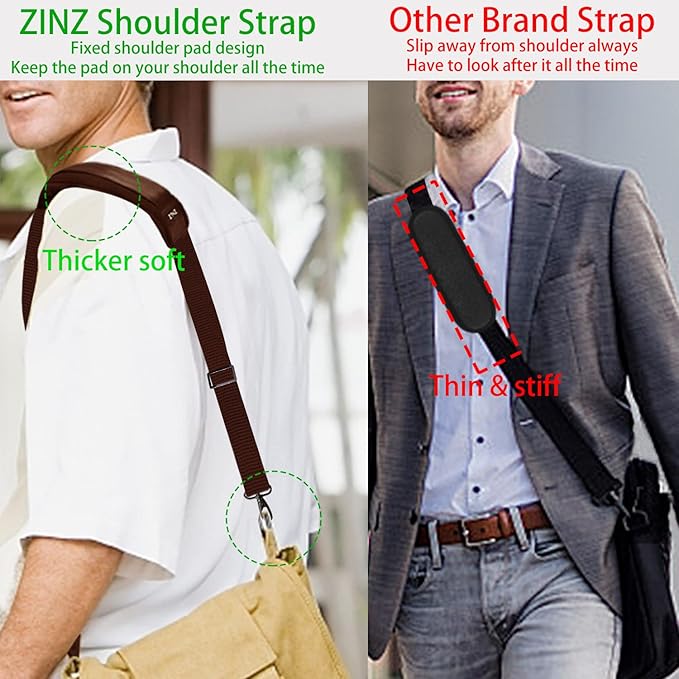 ZINZ Shoulder Strap 58" Ultra-Thick Fixed Padded and Adjustable Buckles Crossbody Strap for Briefcase Laptop Bag Luggage