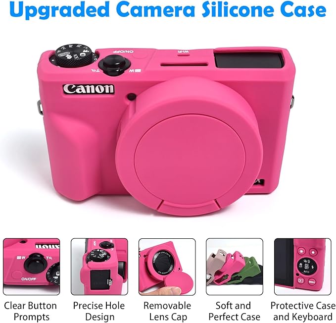 Easy Hood Camera Case for Canon Powershot G7 X Mark III Digital Camera, Silicone Soft Camera Case with Button Marker Removable Lens Cover Protective Body Skin for Canon G7X III DSLR Camera Rose