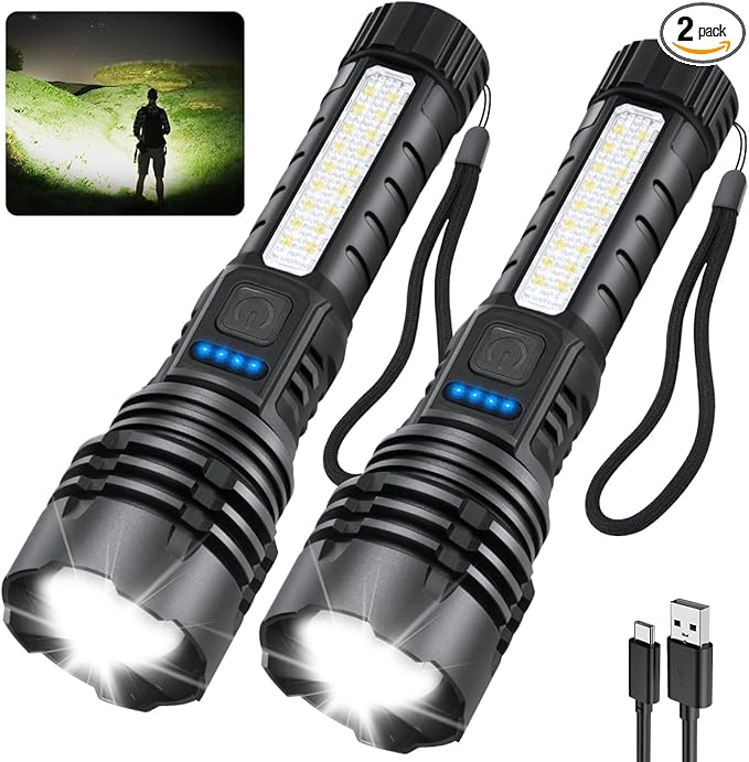 Rechargeable Flashlights High Lumens, 7Mode Super Bright Flashlight Powerful, Adjustable Tactical Flash Light High Powered, LED Flashlights for Home Emergency Hunting Camping Essentials Gear