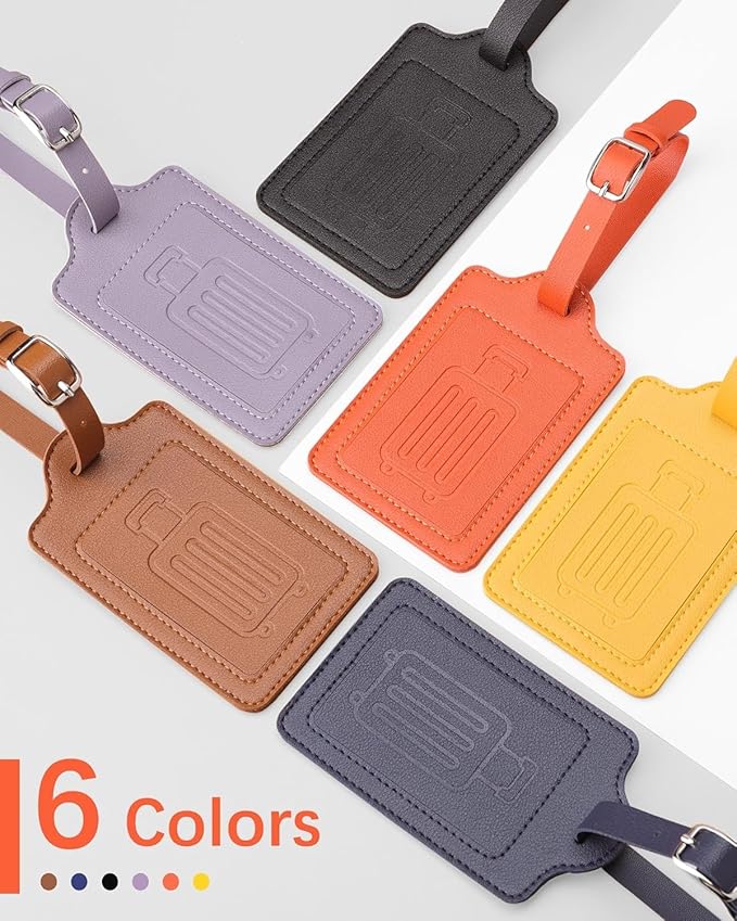 Teskyer Luggage Tags, Thick & Durable, Easy to Identify, Privacy Protection, TSA Approved Travel Essentials Suitcase Tags - 4 Pack, Brown