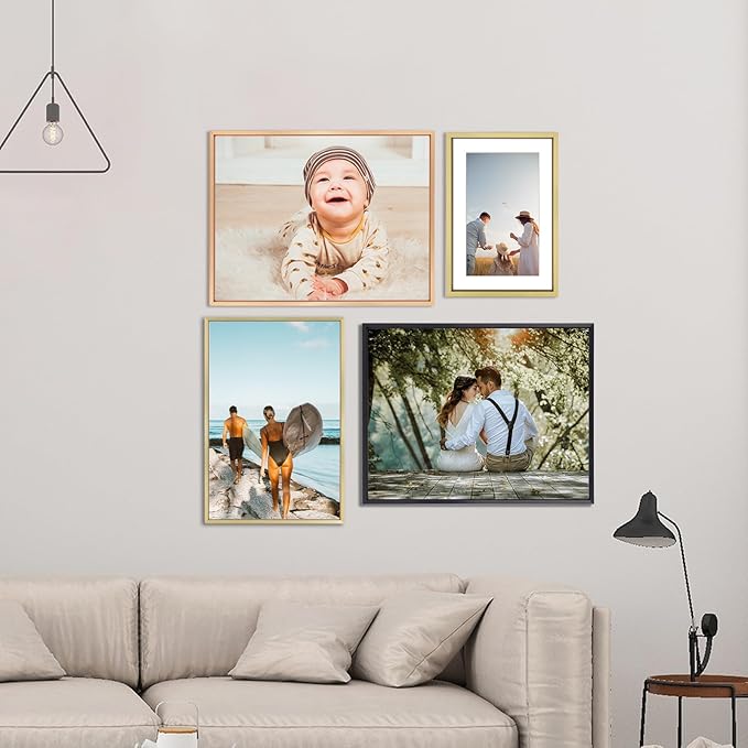 BKABOT 8x12 Picture Frame, Black Metal Photo Frames with HD Glass, Fits 6x8 with Mat or 8 x 12 without Mat, Display for Wall and Table, 1 Pack