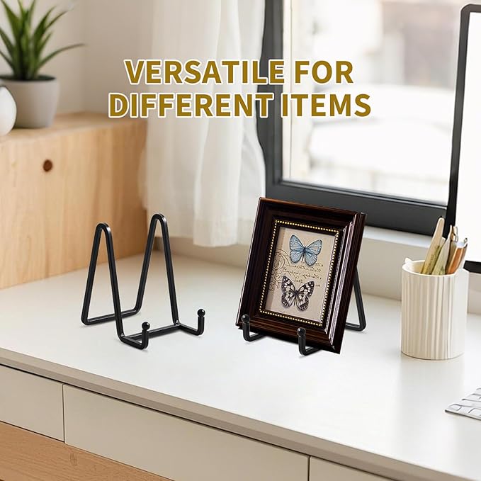 Plate Holder Easel Display Stand - 4.5 inch Metal Plate Stands for Display - Tabletop Picture Stand - Black Iron Easels for Display Pictures | Photo Frames | Book | Decorative Plates | Plaque -2 Pack