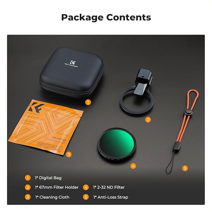 K&F CONCEPT 67mm Press-on ND2-32 Phone Lens Filter Kit, Multi-Coated VND Filter Compatible with iPhone 17/16/15/14/13/12 Standard, 16/15/14/13/12 Pro/Pro Max, 67mm Threaded Filters
