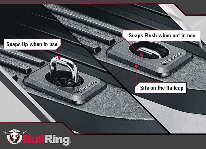 Bull Ring Raised Fit Retractable Truck Tie Down Anchors, Fits 1998-2014 Ford F150, 1998-2016 Ford Super Duty, 1999-2013 Chevrolet Silverado, GMC Sierra & 1995-2018 Dodge RAM (2 Pairs)