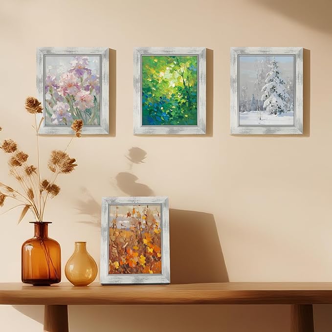 XUANLUO 8x10 Picture Frames Set of 4 Rustic Retro Photo Frame with HD Plastic Cover for Wall Mount and Tabletop Display Family Friends Wedding Gift