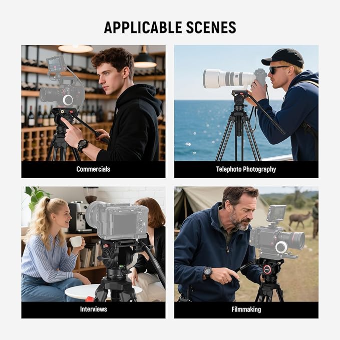 NEEWER Video Tripod with Fluid Head, Heavy Duty Aluminum Compact Portable Camera Tripod Stand for DSLR Camcorder Compatible with DJI Gimbals Compatible with Manfrotto QR Plates, Max Load 13.2 lb, TP73