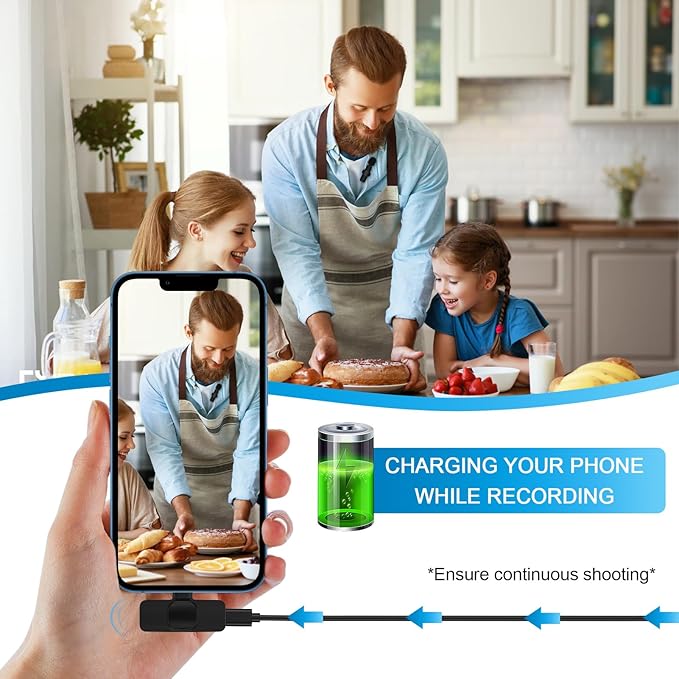 USB C Wireless Lavalier Microphone for iPhone 17 16 Pro Max 16e 15,Samsung Galaxy S25 A16 S24 Ultra,Noise Reduction Mini Lapel Mic Clip on,Lav Mic on Video Recording,Tiktok,Youtube,Vlog,Live Streaming