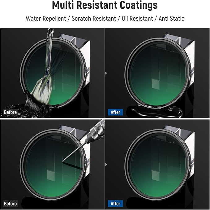 NEEWER 77mm True Color Variable ND2-ND400 Filter, Hard Stops Adjustable Neutral Density VND Filter with Multi Coated HD Optical Glass/Aluminum Frame/Water Repellent/Scratch Resistant