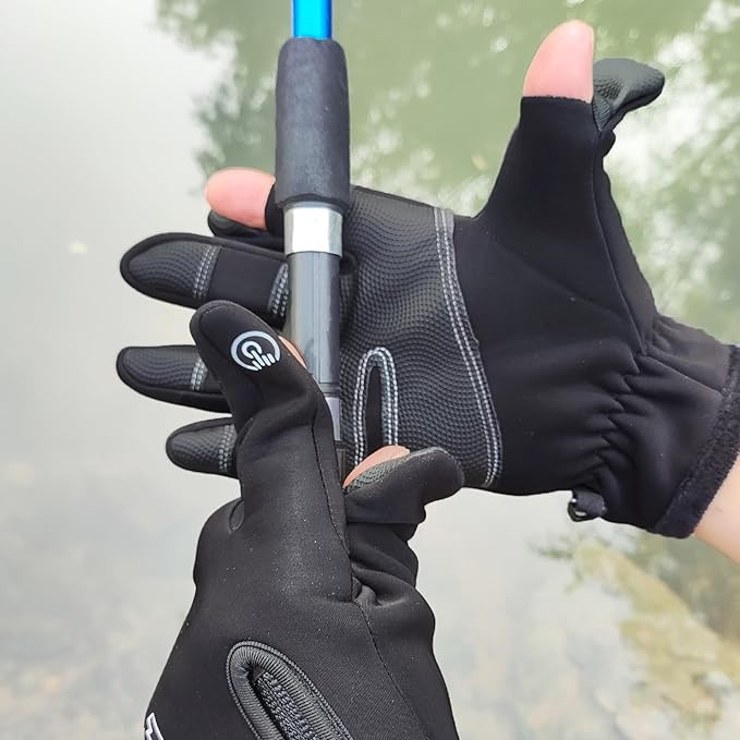 LJCUTE Winter Fingerless Fishing Gloves for Men & Women, Cold Weather Windproof Touchscreen Warm Cycling Gloves for Photography Hunting Ski Motorcycle Driving