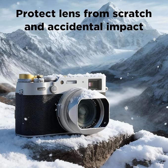 Haoge LH-X54W Square Metal Lens Hood with 49mm Adapter Ring for Fujifilm X100VI Fuji X100V Camera Silver