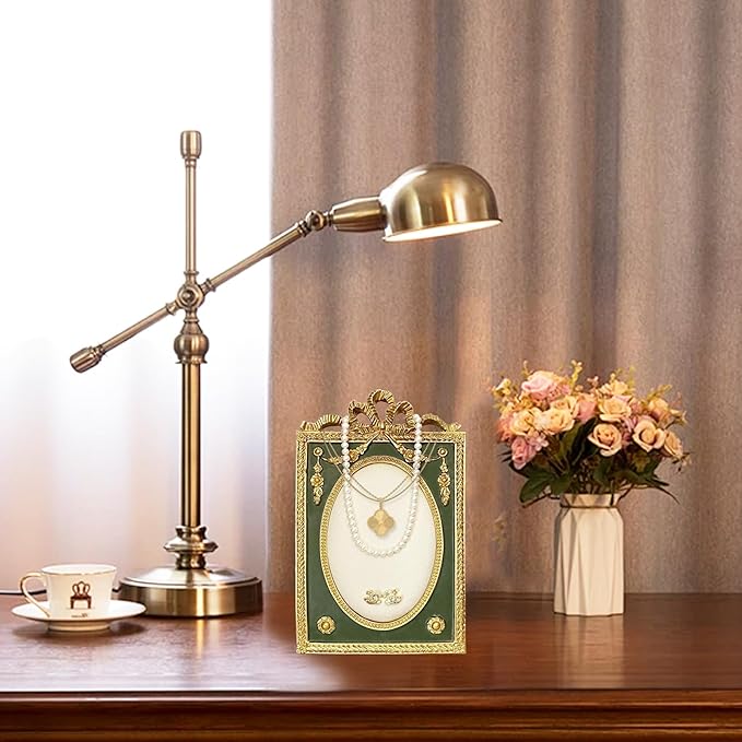 Gold Jewelry Display Holder Vintage Necklace Elegant Earring Holder & Necklace Stand for Women, Baroque Photo Frame Organizer with Velvet Backing, Wedding Gift & Mother’s Day Present