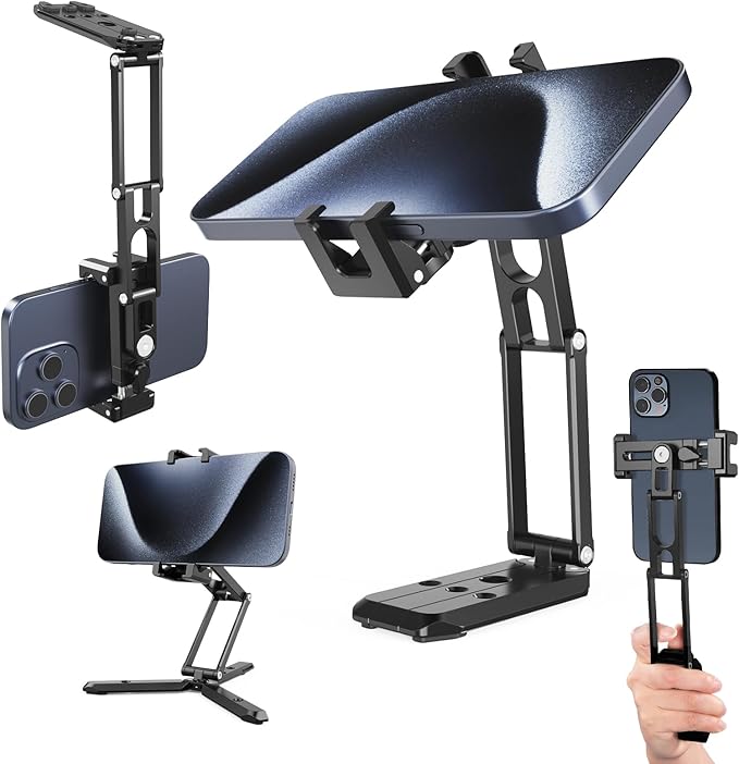 NEEWER Phone Tripod Mount with Cold Shoes, Metal Smartphone Tripod Adapter Compatible with iPhone, Multi Angle Tri Fold Cell Phone Holder, Handheld Phone Grip for Streaming Vlog SP-04