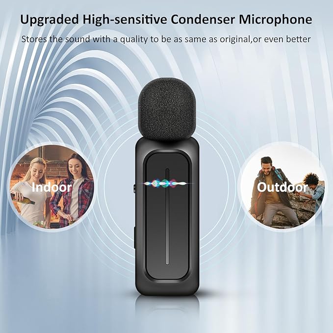 2 Pcs Wireless Lavalier Microphone for iPhone iPad Android with Charging Case 7H Clip on Lapel Microphone Wireless for Video Recording Vlogging, YouTube, Interview, 3 Mode Denoise, 70ft