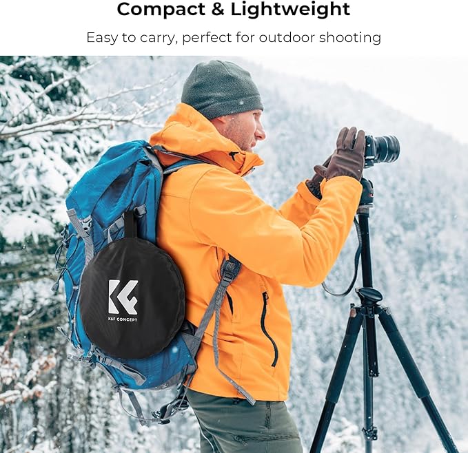 K&F CONCEPT 5-in-1 Light Reflector with Grip 22"(60cm) Photography Diffuser Collapsible Portable for Studio and Outdoor Lighting Gold Silver White Black Translucent