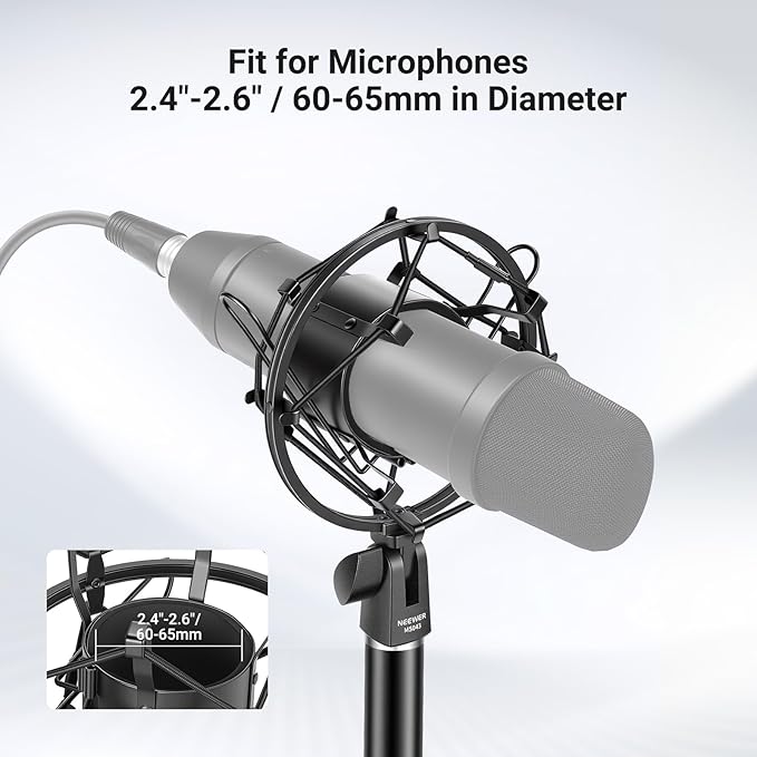 NEEWER Microphone Shock Mount, Mic Holder for Stand & Boom Arm with Elastic Ropes & 3/8" to 5/8" Screw Adapter, Fits Mics of 2.4" to 2.6" (60 to 65mm) Diameter, MS043