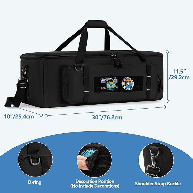 samdew 30'' Tripod Travel Bag, Photo Studio Equipment Case with Secure Buckles & Lens Storage Pocket, Large Photography Organizer for Light Stand, Monopod, Mic Stand, Camcorder, up to 30", Bag Only
