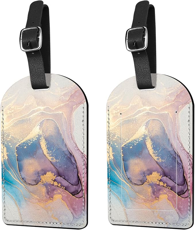 2 Pack Luggage Tag Suitcase Tags PU Leather Identifiers Privacy Cover Luggage Tags Aesthetic Cute Travel Bag Labels for Women Girls Men-Marble