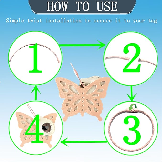 Cute Leather Luggage Tag Holder Case Compatible with AirTag,Hidden Compartment for Travel Suitcase Tracking Case with Stainless Steel Loop,Name ID Label(Butterfly B)