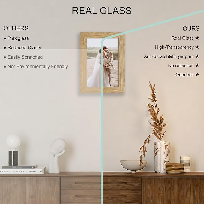 5.5 x 8.5 Diploma Frame Set of 4, Made of Real Glass and Natural Oak Frame, 5.5 by 8.5 Photo for Wall or Tabletop