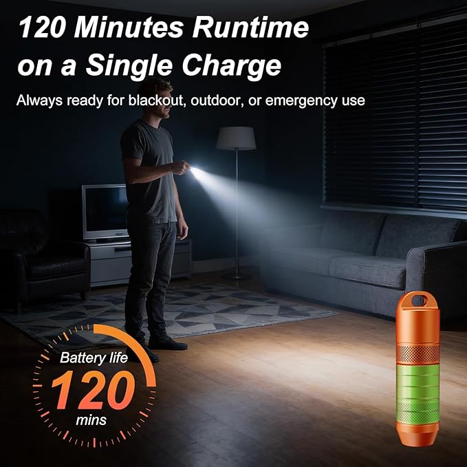 EDC Mini Flashlights High Lumens LED Pocket Keychain Magnetic Activation Flashlight Type-C Rechargeable Small Flashlight Long Battery Life & Long Illumination Distance (1, Orange)