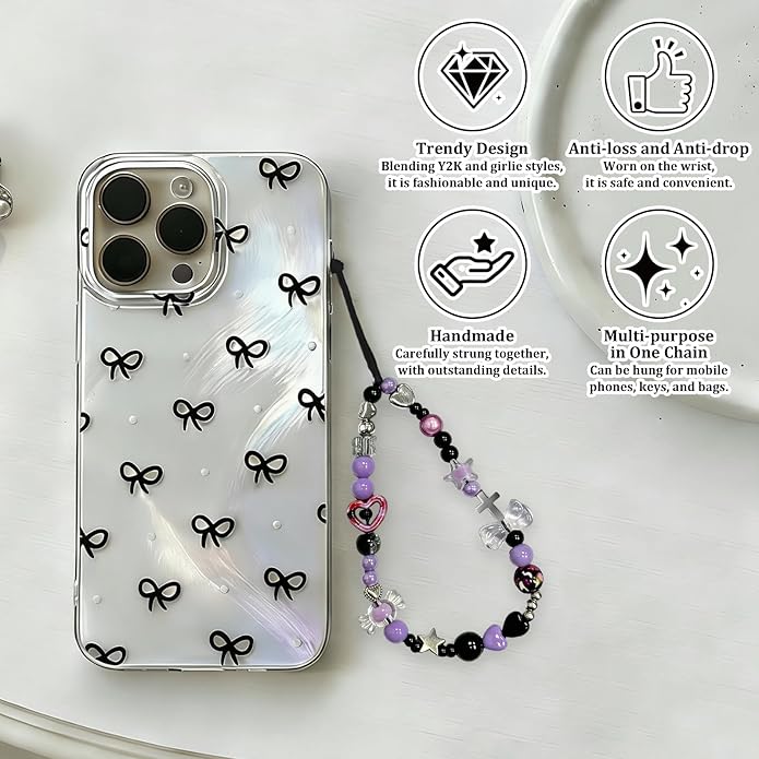 Beaded Camera Wrist Strap, Phone Wristlet Charm Lanyard, Cute Digital Camera Charm Lanyard,Strap Beaded Camera Chain for Phone Bag Keychain Accessories