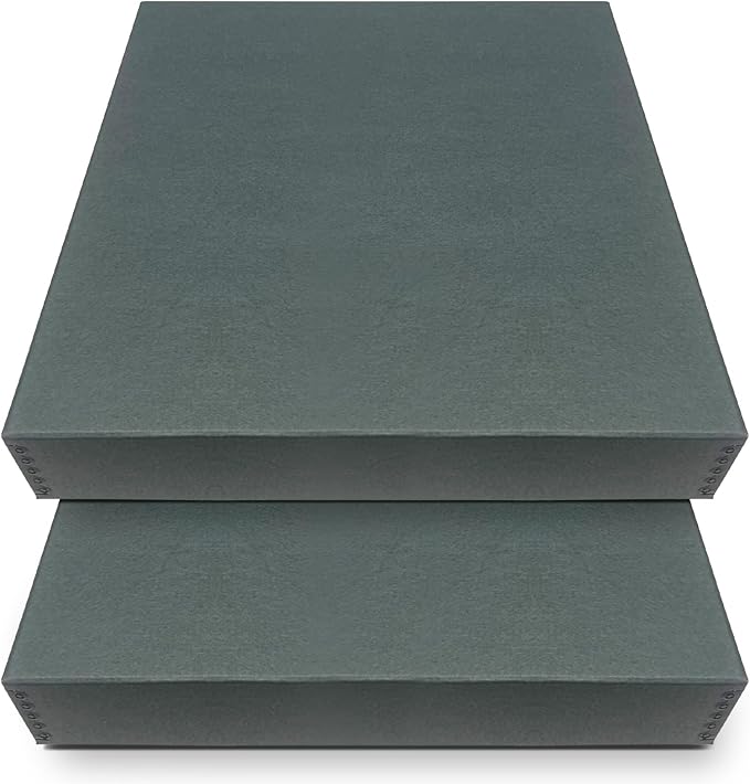 Golden State Art, Archival Storage Box, Acid-Free Drop Front Museum Box with Metal Edge for Storing Artwork Photos Documents Prints Arts and Crafts (Gray-16.75x20.75x3 Inches) Pack of 2