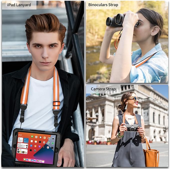 Adjustable Shoulder Strap, Comfortable for Camera Neck Lanyard iPad Strap iPad Strap for iPad, Camera, Binocular, Crossbody, Tablet, Laptop, Binocular, Luggage Bag(Orange & White A93)
