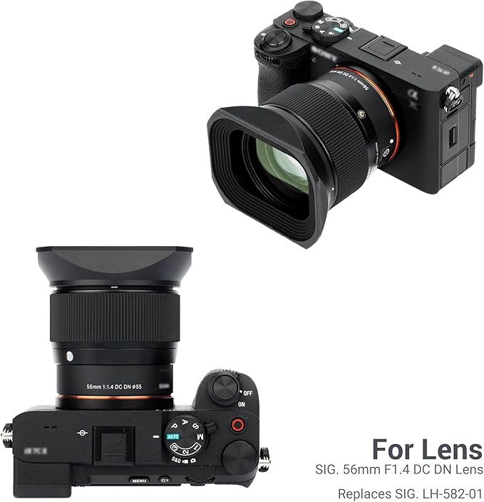 JJC Metal Square Lens Hood Shade for Sigma 56mm f/1.4 DC DN Contemporary Lens, Replaces Sigma LH-582-01 Lens Hood, with Protective Hood Cap, Not Affect The Use of 55mm Filter