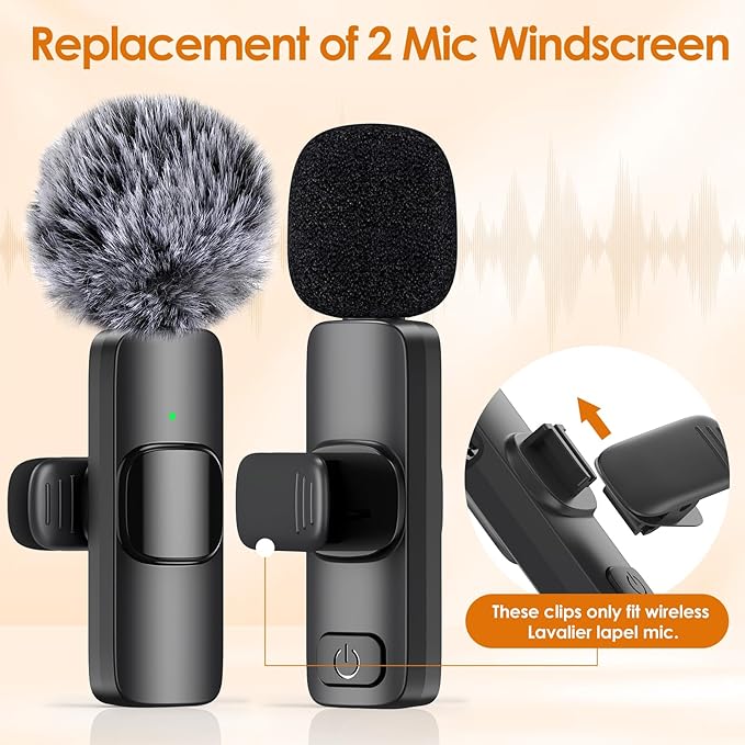 8 Packs Foam Microphone Windscreen & Mic Clip, Wireless Lavalier Mic Sponge, Mic Cover with Clip to Reduce Plosive and Better Highlight the Vocals, Washable and Windproof Wind Screen