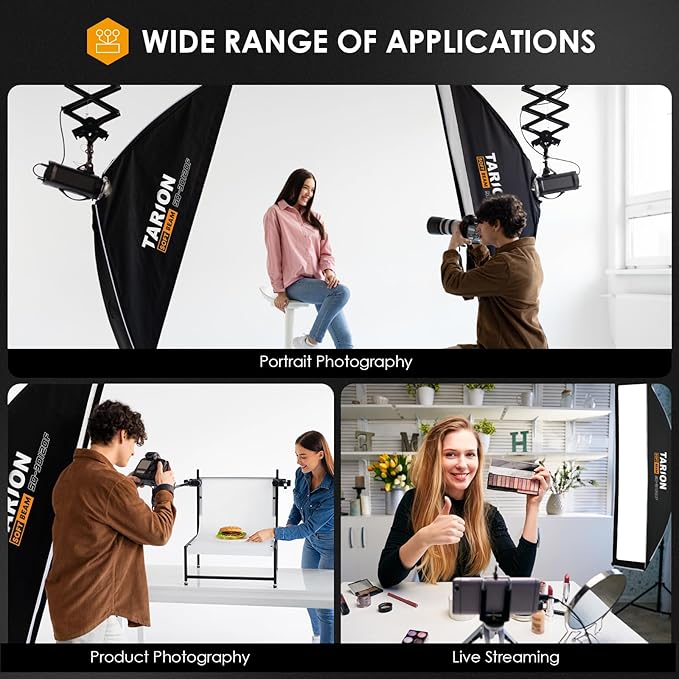 TARION 11.8"x47.2" Quick Release Strip Softbox - Foldable Bowens Mount Softbox with Diffusers/Honeycomb Grid/Carrying Bag for Live Streaming, Photography, Videography (SQ-30120F)