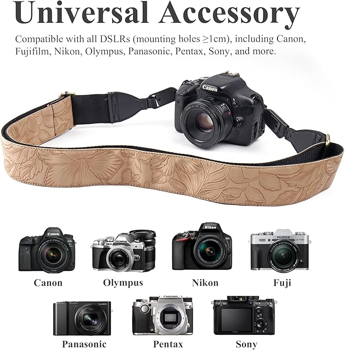 QIELIZI Lifestyle Camera Strap,Vintage Adjustable Vintage Neck & Shoulder Strap for All DSLR Cameras