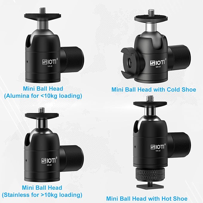 SIOTI Tripod Mini Ball Head, with Cold Shoe Mount, Panoramic 360° Vertical Pan 90°, Compatible with Digital Camera/DSLR/Cell Phone/Monopod/Light Stand/Action Camera etc.