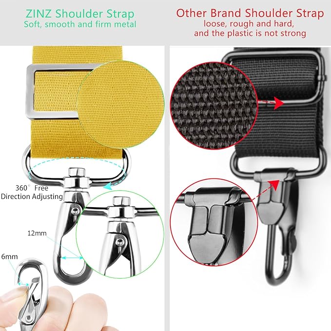 ZINZ 79 inch Shoulder Strap, Extra-Thick Fixed Cushion Pad and Dual Clasps Universal Replacement Strap with Metal Swivel Hooks for Laptop Bags, Luggage Bags, Camera, Crossbody (200cm,Yellow)