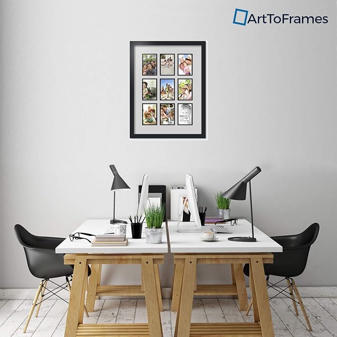 Art to Frames Double-Multimat-1047-756/89-FRBW26079 Collage Photo Frame Double Mat with 9-4x6 Openings and Satin Black Frame