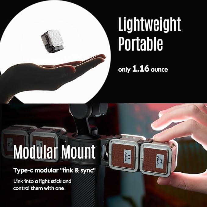 Harlowe Atom 2 Pocket Duo Kit - Mini Magnetic Camera Light 2W - Type-C Rechargeable Motion-Sensor Fill Light for Vlogging - Portable LED Kit with Diffuser & Accessories, Indoor & Outdoor Use