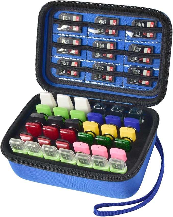 USB Flash Drive Case, SD Card & Memory Stick & Thumb Drives Pouch for SanDisk, for Samsung, Hard Shell Protective Storage Organizer - for IT Admins, Photographers & Film Crews - Box Only- (Blue)