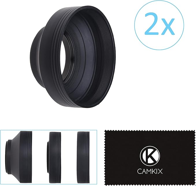 Camera Lens Hood - Rubber - Set of 2 - Collapsible in 3 Steps - Sun Shade/Shield - Reduces Lens Flare and Glare - Blocks Excess Sunlight for Enhanced Photography and Video Footage