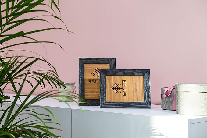Rustic Wooden Picture Frame 4x6 Inch - Set of 2-100% Natural Eco Solid Distressed Wood with Real Glass - Made for Wall and Tabletop Display - Dark Grey
