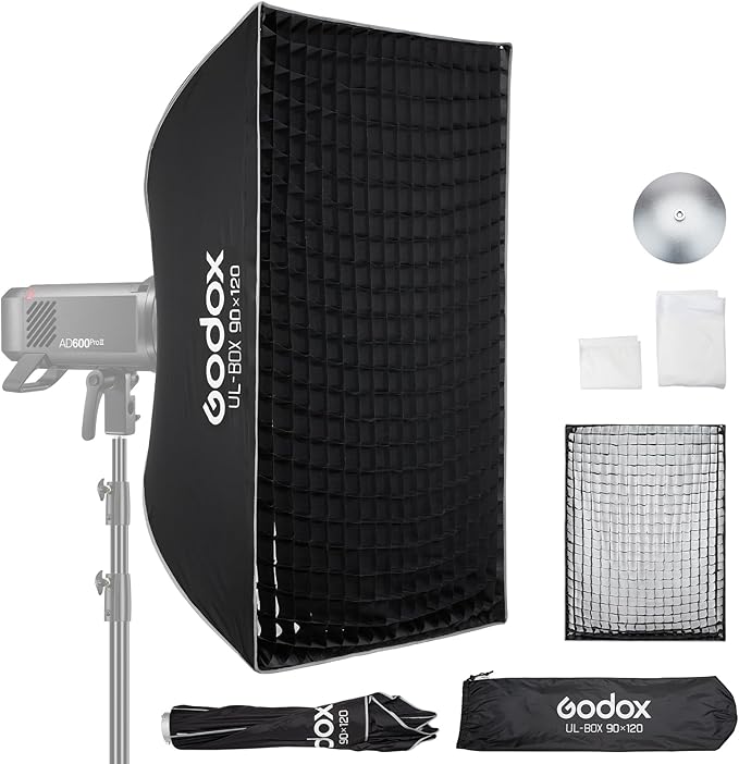 Godox Rectangular Softbox, 90cm*120cm/35.4in*47.3in with Grid Diffuser Fast-Setup Bowens Mount Softbox Compact for Photography Shooting Continuous Light Monolight Strobe Flash