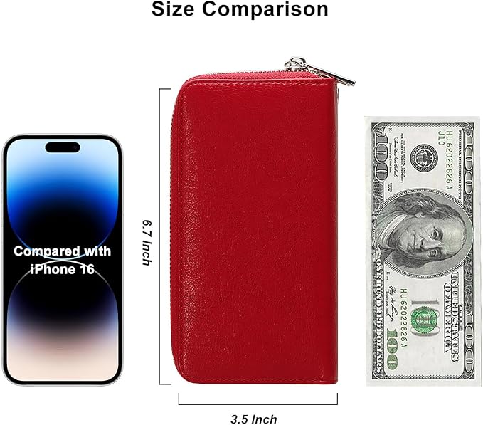 Cellphone Wallet for Women Dual Zipper Long Purse with Removable Wristlet
