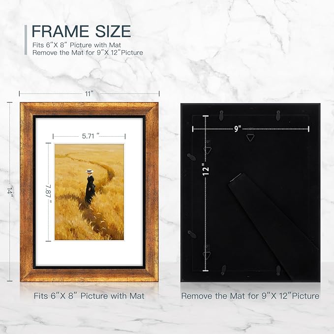 XUANLUO 9x12 Picture Frames Set of 4 Rustic Retro Photo Frame with HD Plastic Cover for Wall Mount and Tabletop Display Family Friends Wedding Gift