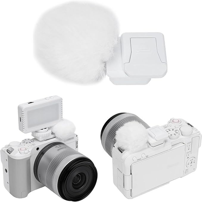 JJC Cold Shoe Wind Muff for Canon EOS R50 V R50V Camera(Not for R50), Furry Windshield with Shoe Adapter Mount Holder for LED Light Microphone Attachment, Canon R50V Vlogging Accessories, White Color