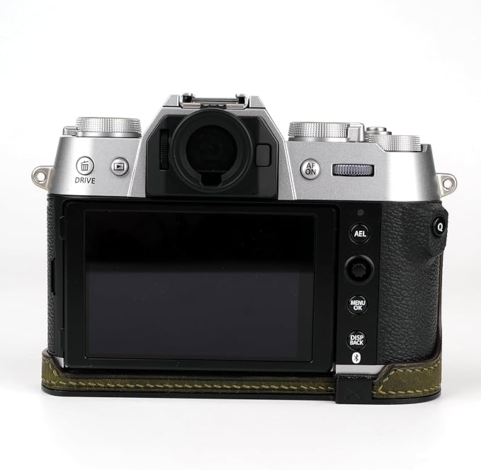 Handmade Genuine Leather Camera Half Case for Fujifilm X-T50 - Top Layer Cowhide Body + Hand Sewn Saddle Stitch + Metal Base Plate + Hand Shank Free 4-in-1 Design (Dark Green)