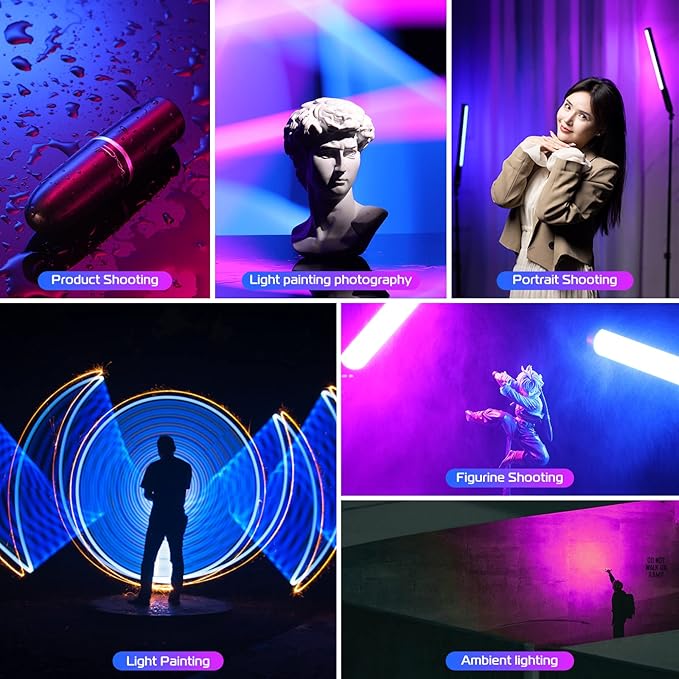 ULANZI VL119 Handheld Light Wand, 360° RGB LED Video Light Stick for Photography, 3300mAh Rechargeable Tube Light for Video Shooting, 2500-9000K Dimmable Camera Light with LCD