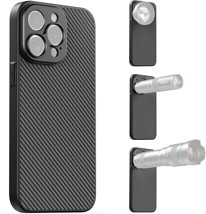 APEXEL 17MM Thread Lens Phone Case Compatible for iPhone 15 Pro Max, Compatible with All Telephoto Macro Lenses with 17mm Thread Black