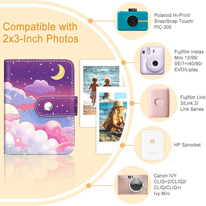 Lebrocoli Night Sky Moon Small Photos Album for 2x3 Inch Films, 56 Pockets Mini Cute Albums Book for Polaroid Fujifilm Instax Mini Instant Camera Printer, Kpop Photocard Pictures Binders Storage