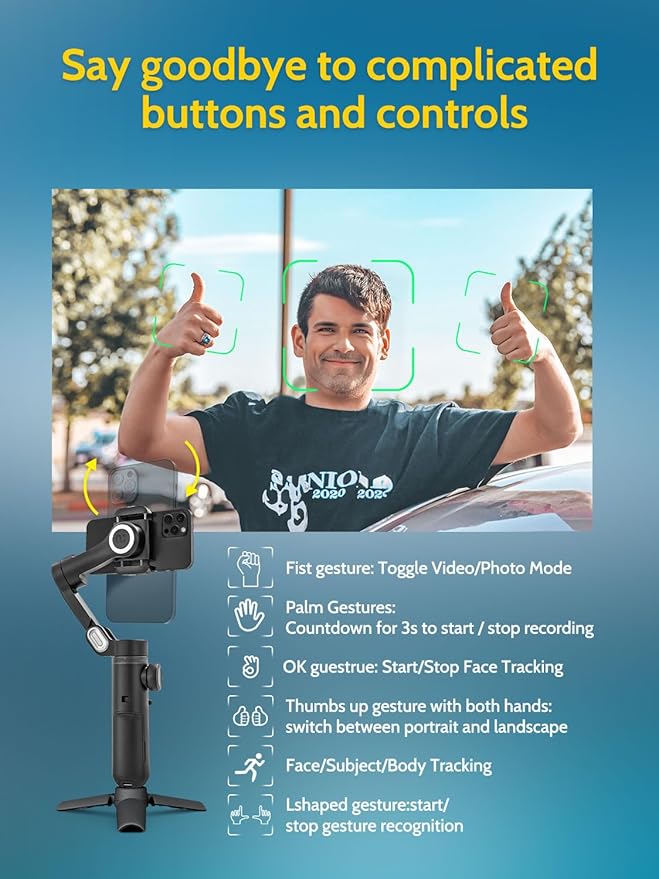 AOCHUAN Gimbal Stabilizer for iPhone Gimbal with Wireless Charging Smartphone for iPhone 15 Pro Max/Android Foldable 3-Axis Handheld Phone Stabilizer for Video Recording Face Tracking-Smart X Pro