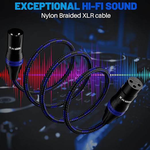XLR Microphone Cable 20 Feet (2 Pack, Multi Colored), 3 Pin Shielded Balanced Male to Female Mic Patch Cord, Nylon Braided, Zinc Alloy Shells, OFC, for Amplifier, Speaker, Mixer with 5 Cable Ties