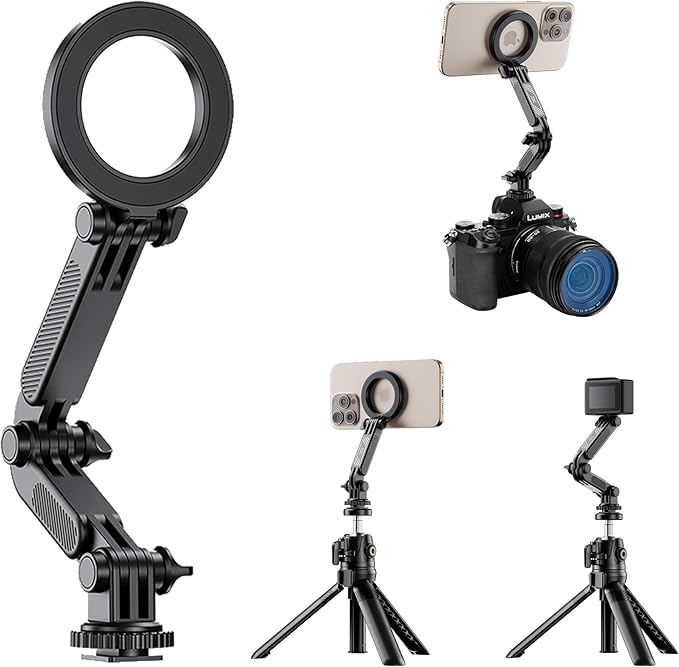 JJC Magnetic Phone Tripod Mount Adapter for Magsafe iPhone 17 16 15 14, Magnet Cold Shoe Phone Holder with 1/4"-20 Screw Hole for DSLR Camera, Gopro Go Pro Hero DJI Osmo Action Photography Accessories