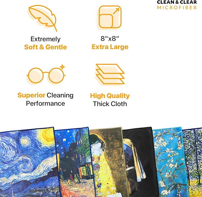 Large [6 Pack] Classic Art (Sunflowers) - Ultra Premium Quality Microfiber Cleaning Cloths (Best for Camera Lens, Glasses, Screens, and All Lens.), Microfiber Cloth